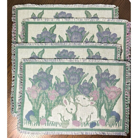 Other - Park B Smith Bunny Rabbits & Easter Tulips (4) Needlepoint Tapestry Placemats